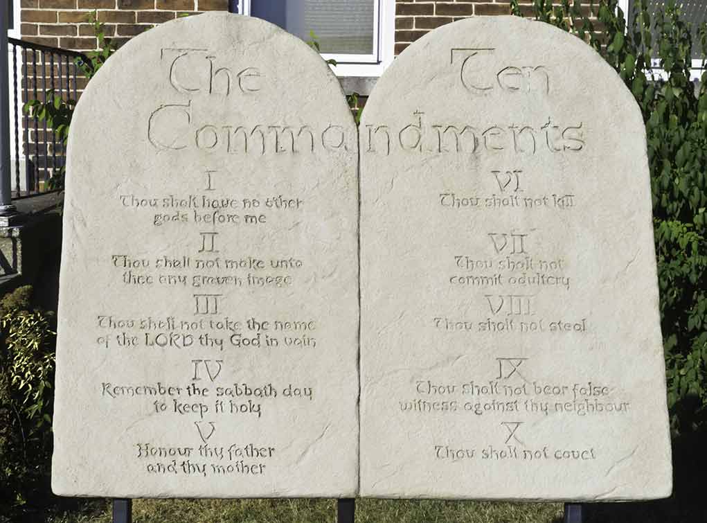 Stone tablet with the Ten Commandments engraved.
