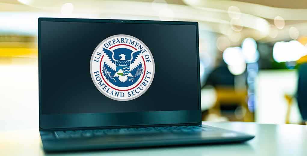 Laptop displaying US Department of Homeland Security logo