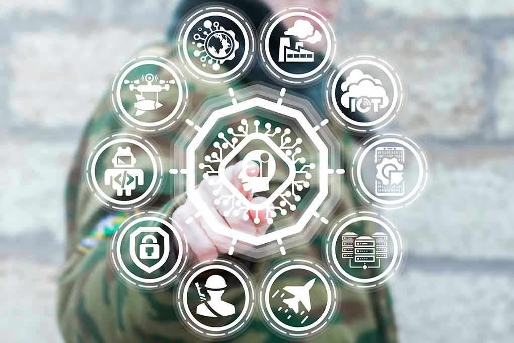 1045491424 Person interacting with futuristic holographic interface and icons