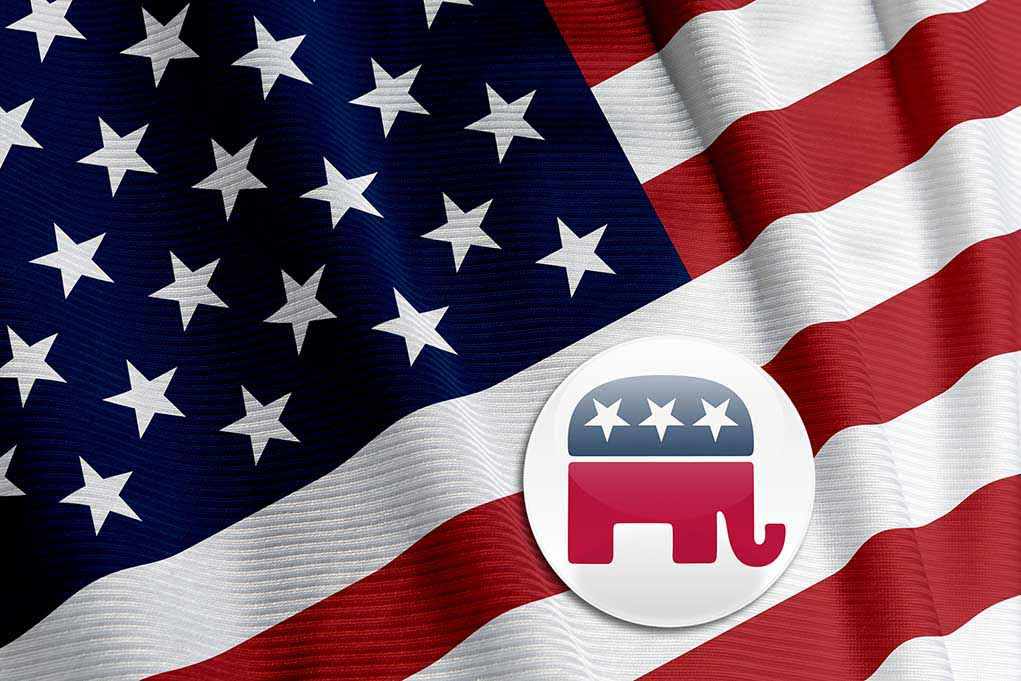 American flag with Republican elephant symbol