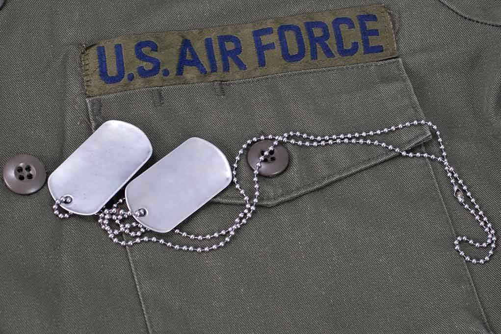 shutterstock_92273362.jpg Close-up of a U.S. Air Force uniform with dog tags
