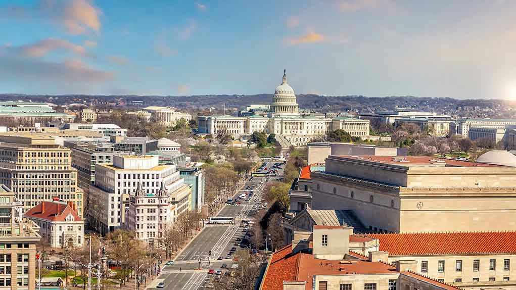 1860349288 Washington, D.C. skyline with Capitol Building in background.