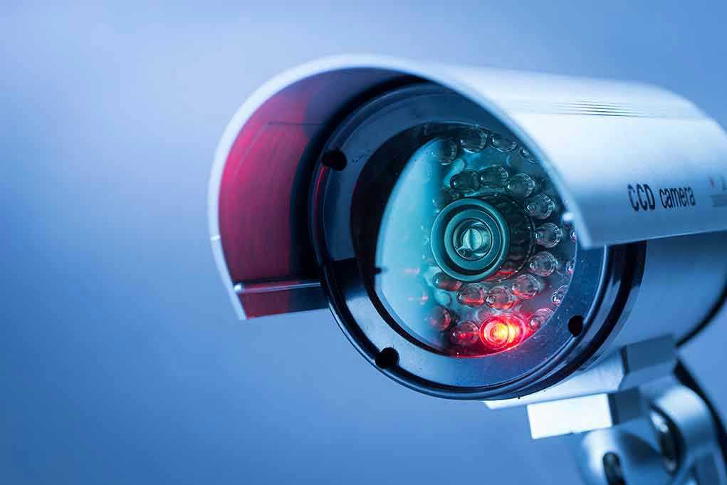 Close-up of a CCTV security camera.