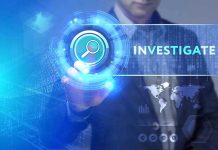 Man pointing at Investigate magnifying glass icon.