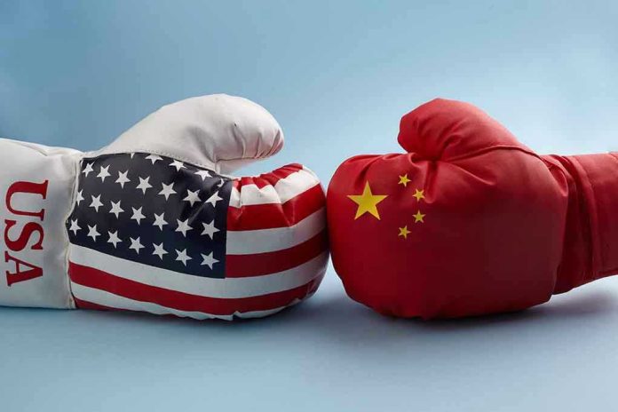 1711953103 USA and China boxing gloves facing each other.