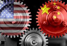 Shocking Loophole: How China Bypasses U.S. Interlocking gears with USA and China flags.