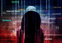 Terrifying New Scam Drains Pensions Overnight Hooded figure with cybersecurity terms and binary code background.