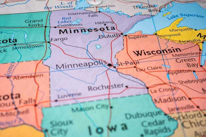 Map highlighting Minnesota, North Dakota, South Dakota, Wisconsin.