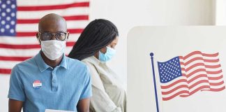 Unbelievable: Texas Ballot Drama Exposed People voting with masks and gloves at polling station.