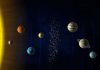 Illustration of the solar system with the sun and planets
