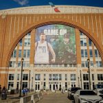 American Airlines Center exterior with sports banners displayed