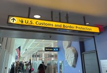 Sign for U.S. Customs and Border Protection at an airport