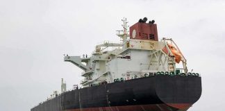 Large oil tanker anchored in calm sea