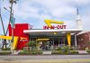 In-N-Out Burger restaurant exterior with red and yellow design