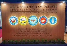 U.S. Department of Defense display wall with service seals