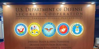 U.S. Department of Defense display wall with service seals