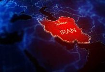 Iran highlighted on a digital map