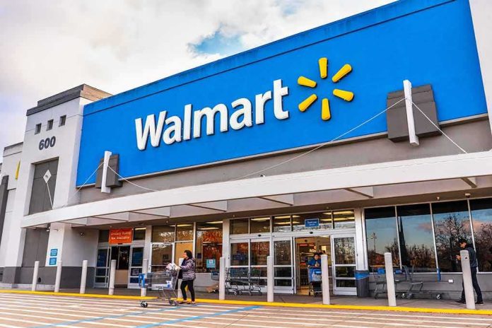 Walmart store exterior with shoppers and carts