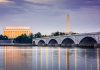 Arlington Memorial Bridge with monuments at dusk
