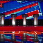 CNN Showdown Over Explosive Hamas Praise Debate stage with four podiums and colorful star backdrop
