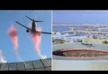 Moment two airliners soar over packed stadium in spectacular pre-game flyover : VIDEO