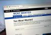 Computer screen showing an FBI Most Wanted webpage