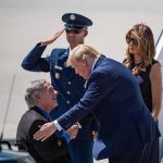 Trump Cuts Camp David Stay Short Donald Trump greets Greg Abbott as Melania Trump and Daryl Harper look on at an airport