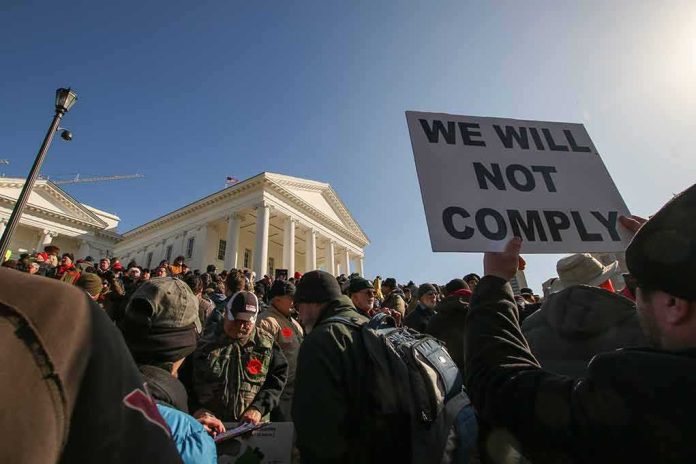 Walter Jones, Dan Crary, MyCole Pruitt, and Christian Jones among crowd at protest outside a white capitol building