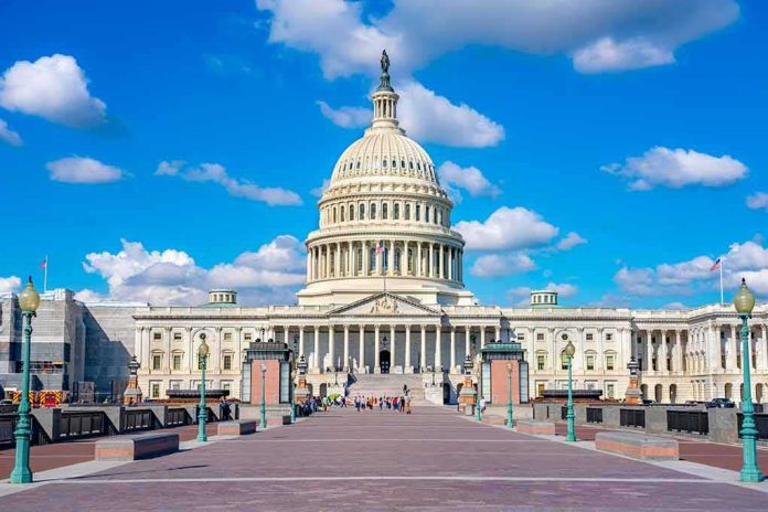 United States Capitol building under a bright blue sky