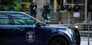 Seattle Police SUV parked on a city street