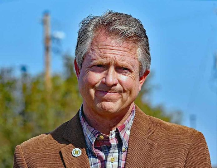 Roger Marshall outdoors in a brown blazer