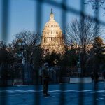 Storms Delayed Trump’s Biggest July 4 Event U.S. Capitol behind security fencing and guards on a street