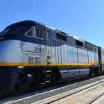 Amtrak California passenger train at a station platform
