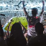 Messi In Tears, Power Grins Fans celebrate in a packed stadium with confetti falling