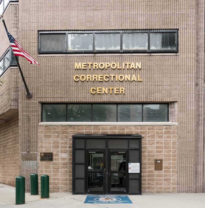 Metropolitan Correctional Center entrance with American flag