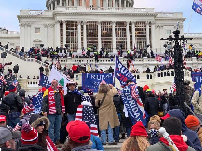 Barbara Bellenberg and Chuck Howley amid a large crowd outside the U.S. Capitol