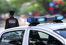 police car roof with blue emergency lights