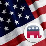 American flag with Republican elephant symbol.