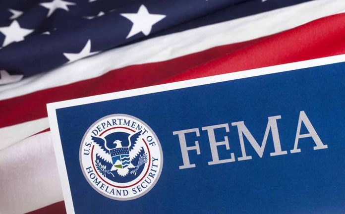 FEMA logo with American flag background.