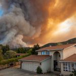 Smoke over house near wildfire in rural area