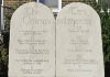 Stone tablet with the Ten Commandments engraved.