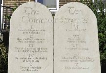 Stone tablet with the Ten Commandments engraved.