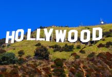 Hollywood sign on hillside with clear blue sky