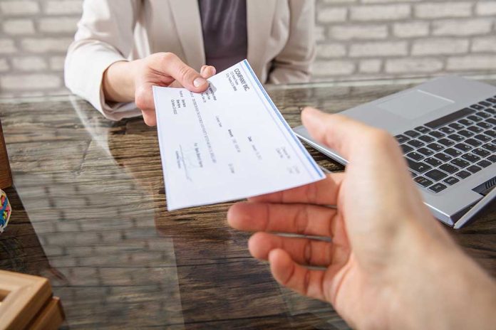 678043507 featured image Hands exchanging a check near a laptop