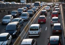 Traffic jam on a multi lane highway