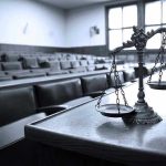 Scales of justice in an empty courtroom