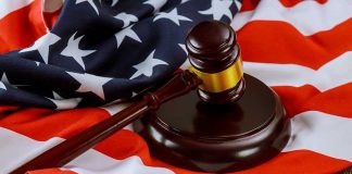 Gavel on American flag