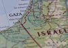 Map showing Gaza Strip and parts of Israel