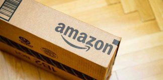 Amazon package on wooden floor