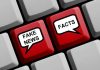 Keyboard keys labeled "Fake News" and "Facts."